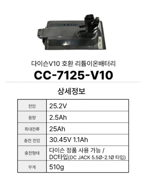 다이슨V10 호환배터리 CC-7125-V10